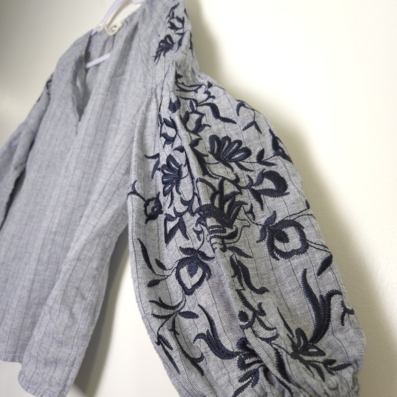 PPLA Clothing Socialite‎ Woven Boho Embroidered V neck Grey Blouse Top S - Picture 7 of 13